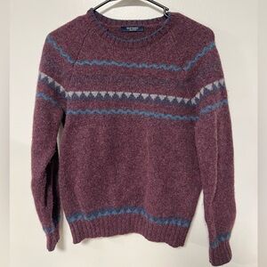 Gran Sasso Men's Burgundy Wool Sweater with Blue and Gray Patterns